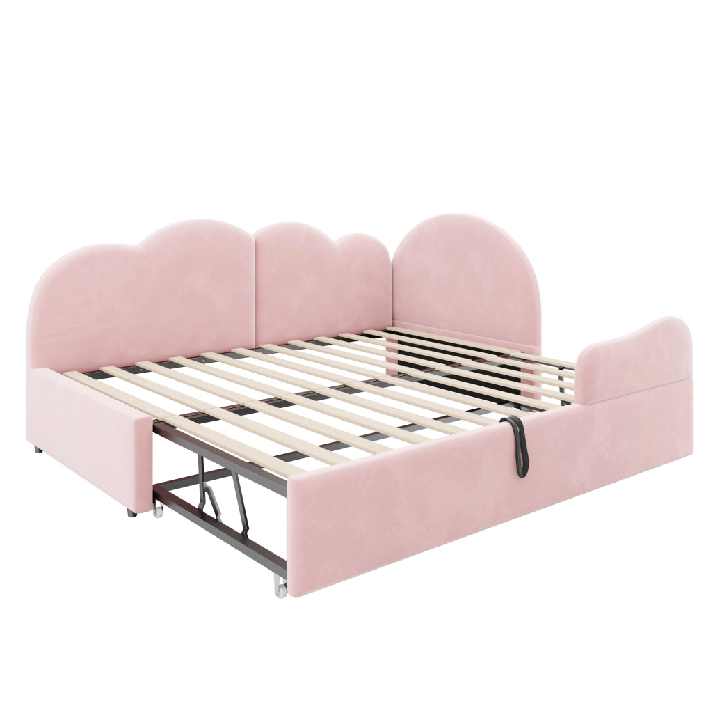 Divano letto a L imbottito rosa 90 x 200 cm con letto estraibile e testiera a nuvola