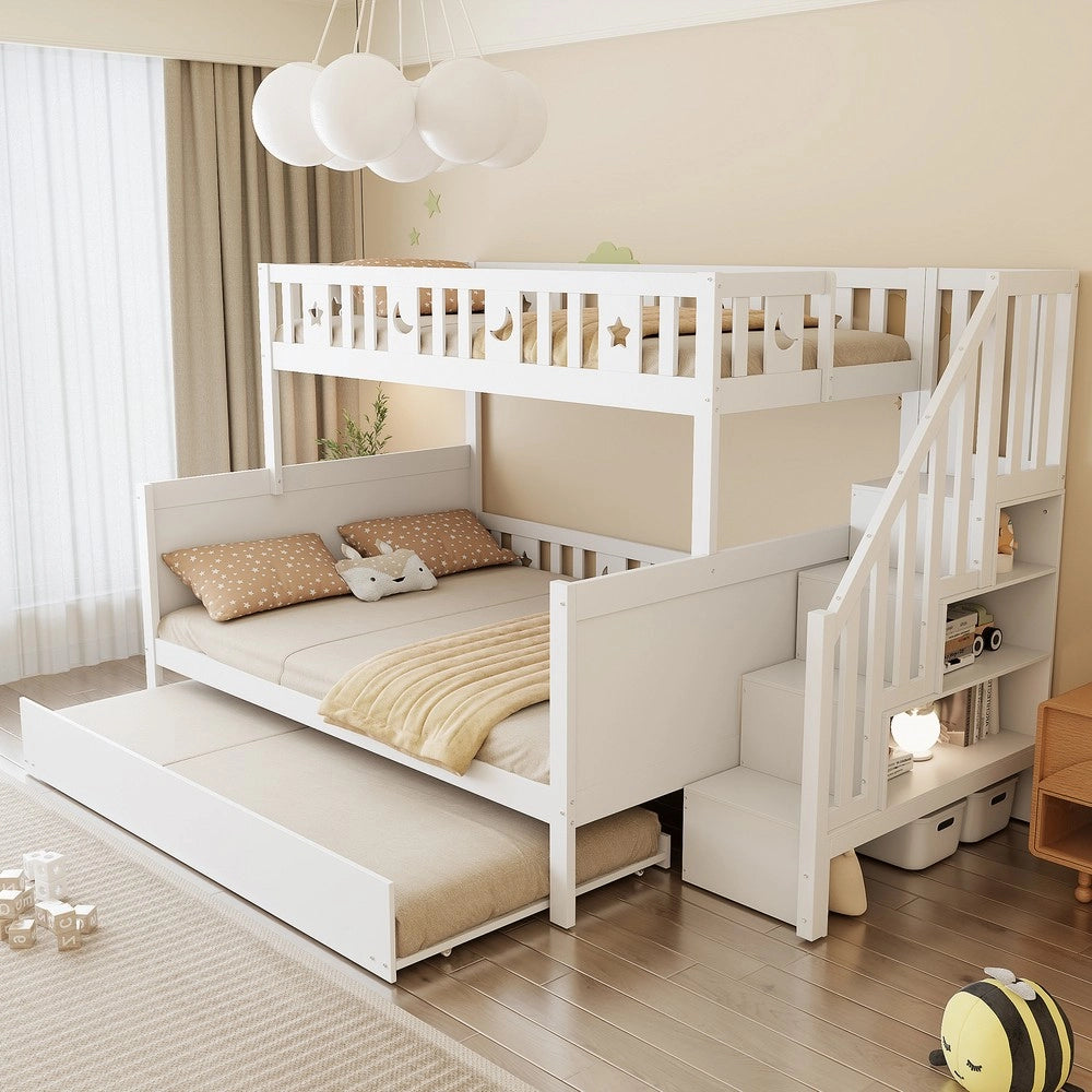 Letto a castello con giroletto e rete a doghe ¨C Minimal ¨C bianco pino massello 90x200cm / 140x200cm