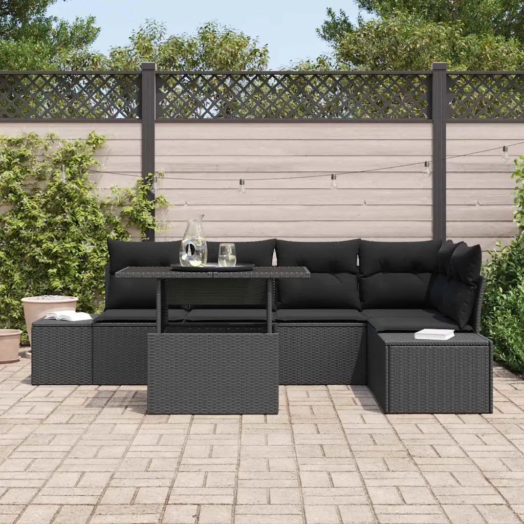 Set Divano da Giardino con cuscino 6 pcs Nero Poly Rattan