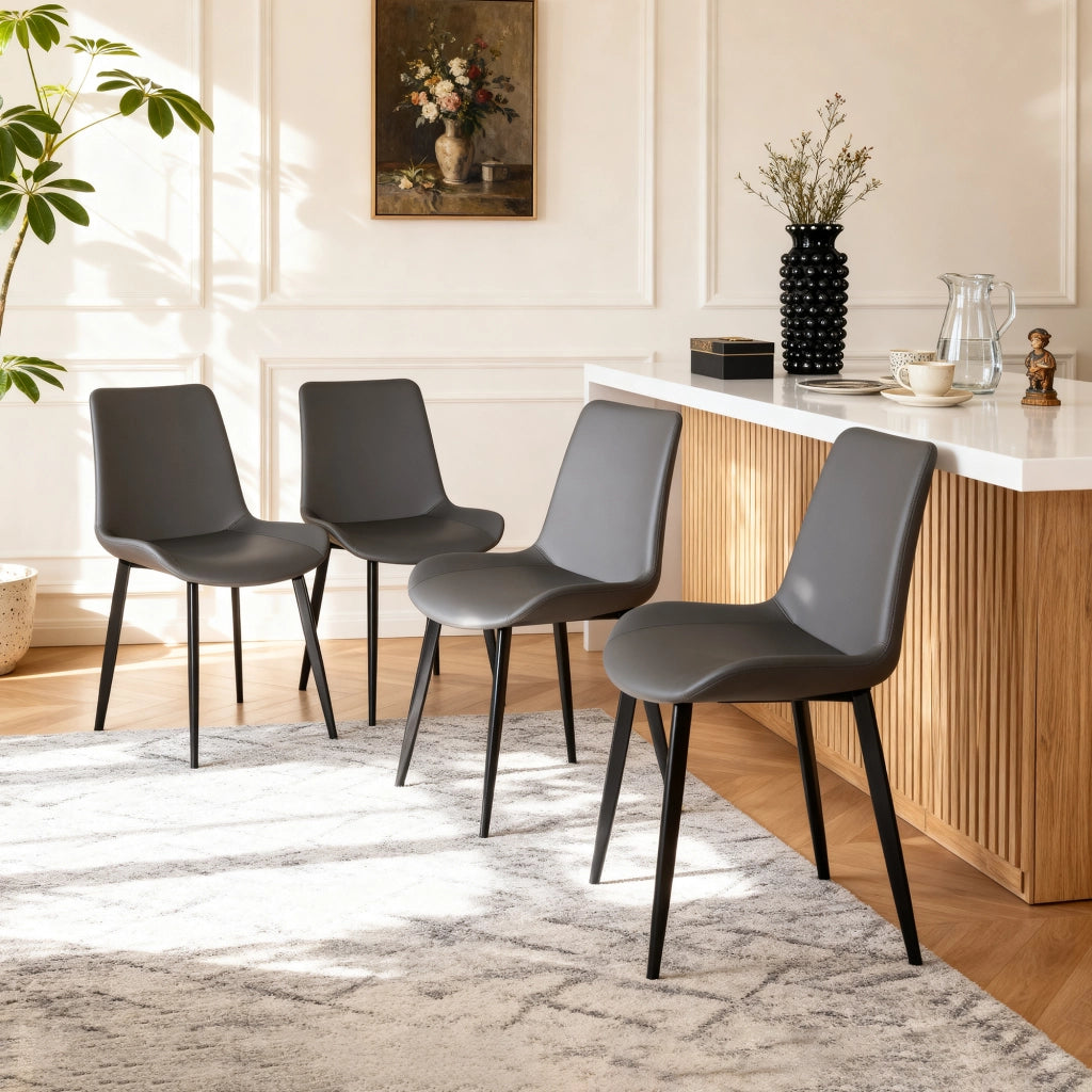 Sedia da Pranzo con Schienale Ergonomico e Seduta Imbottita, Gambe in Acciaio, PU Grigio