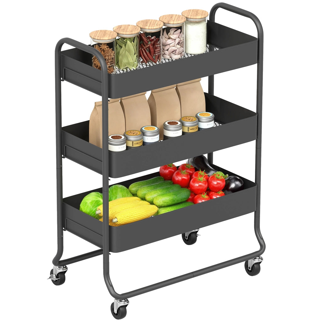 Carrello da cucina con 3 cesti e 4 ruote ¨C Minimal ¨C Nero metallo
