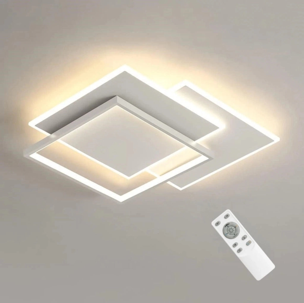 Plafoniera LED Moderna 64W con App Bluetooth e Telecomando – Dimmerabile 3000-6500K, Design 3 Quadrati 47×47cm 5888lm per Casa Camera e Ufficio