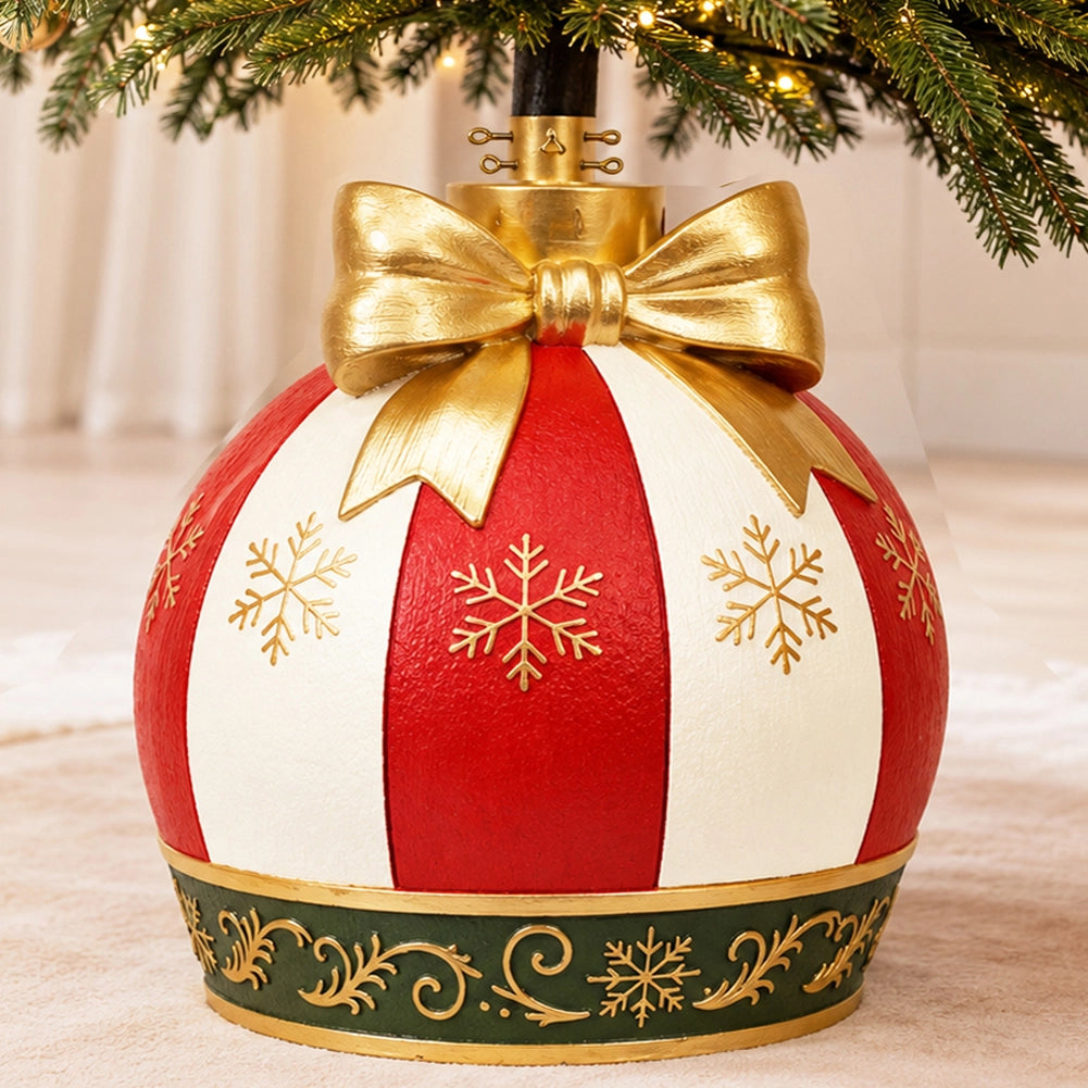 Base Albero di Natale Sfera con Fiocco Bianco e Rosso Addobbo Natalizio 42x51 cm