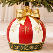 Base Albero di Natale Sfera con Fiocco Bianco e Rosso Addobbo Natalizio 42x51 cm