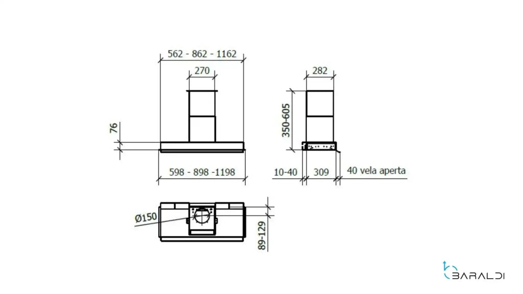 CAPPA PROFILE INCASSO cm 116 - Inox -700 m3/h DRY DROP