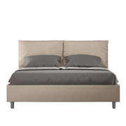 Letto Matrimoniale 160x210 cm con Rete e Contenitore con Alzata Comoda Imbottito in Similpelle Antea Tortora