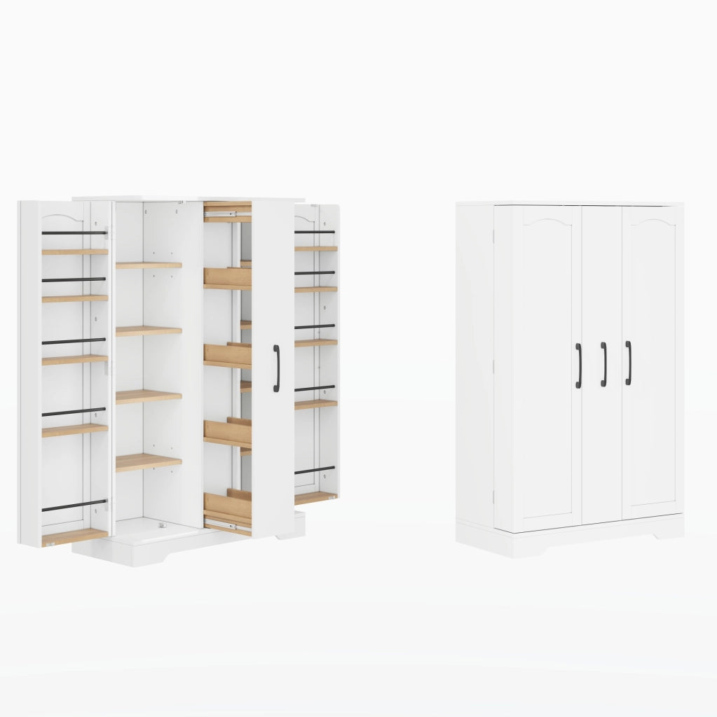 Credenza cucina con portaspezie; 2 ante; 4 ripiani; estraibile verticale; 120x78x35 cm; MDF; bianco