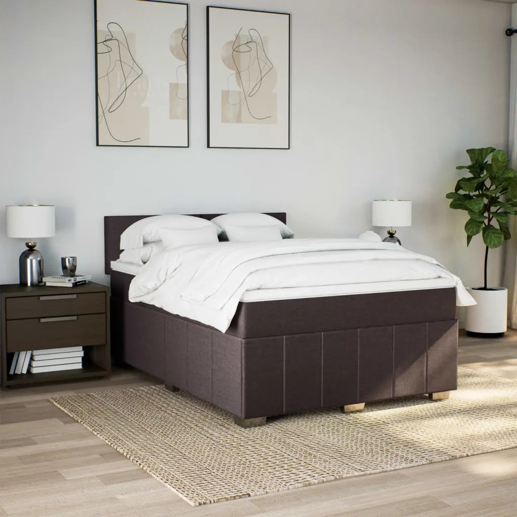 Giroletto a Molle con Materasso Marrone Scuro 160x200cm Tessuto