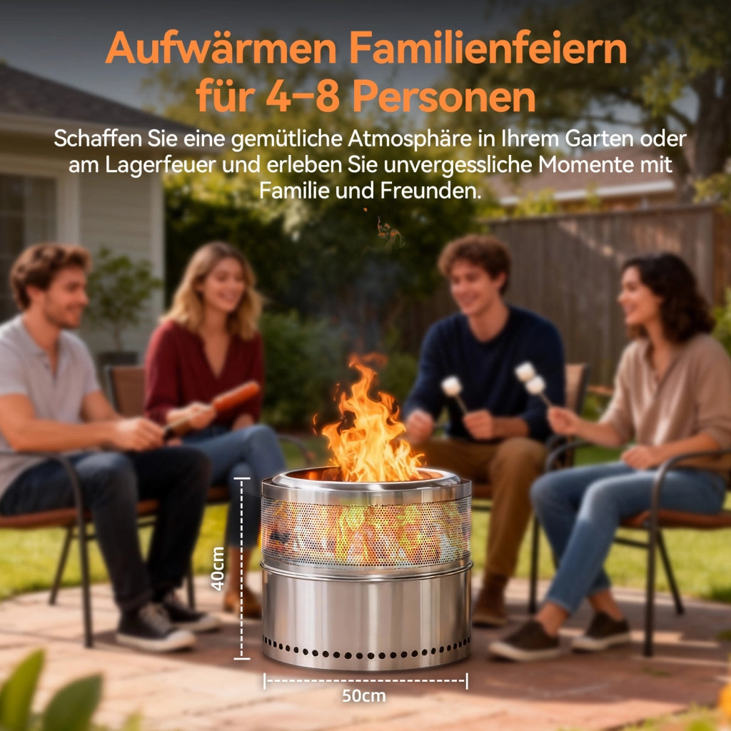 Braciere a basso fumo portatile in acciaio inox argento con diffusione del calore a 360° per esterni