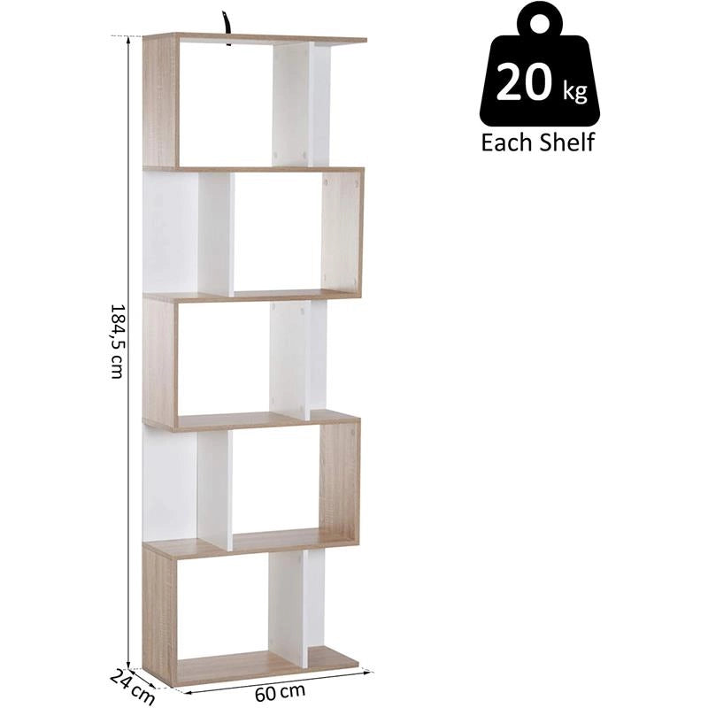 LIBRERIA DA MURO MODERNA 5 RIPIANI 60 X 24 X 184.5 CM IN LEGNO BIANCO