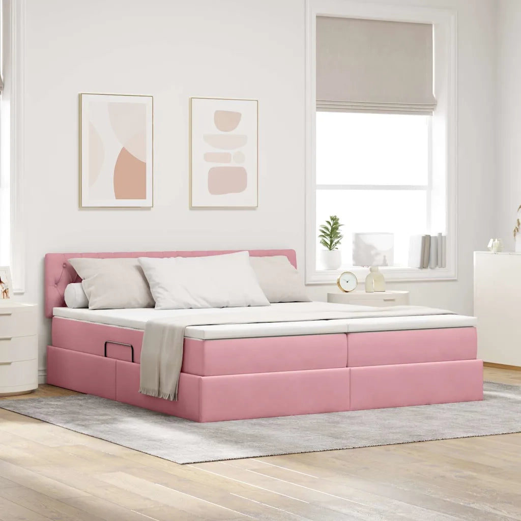 Letto con luci a strisce a LED Rosa 200 x 200 cm Velluto