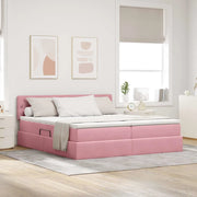 Letto con luci a strisce a LED Rosa 200 x 200 cm Velluto