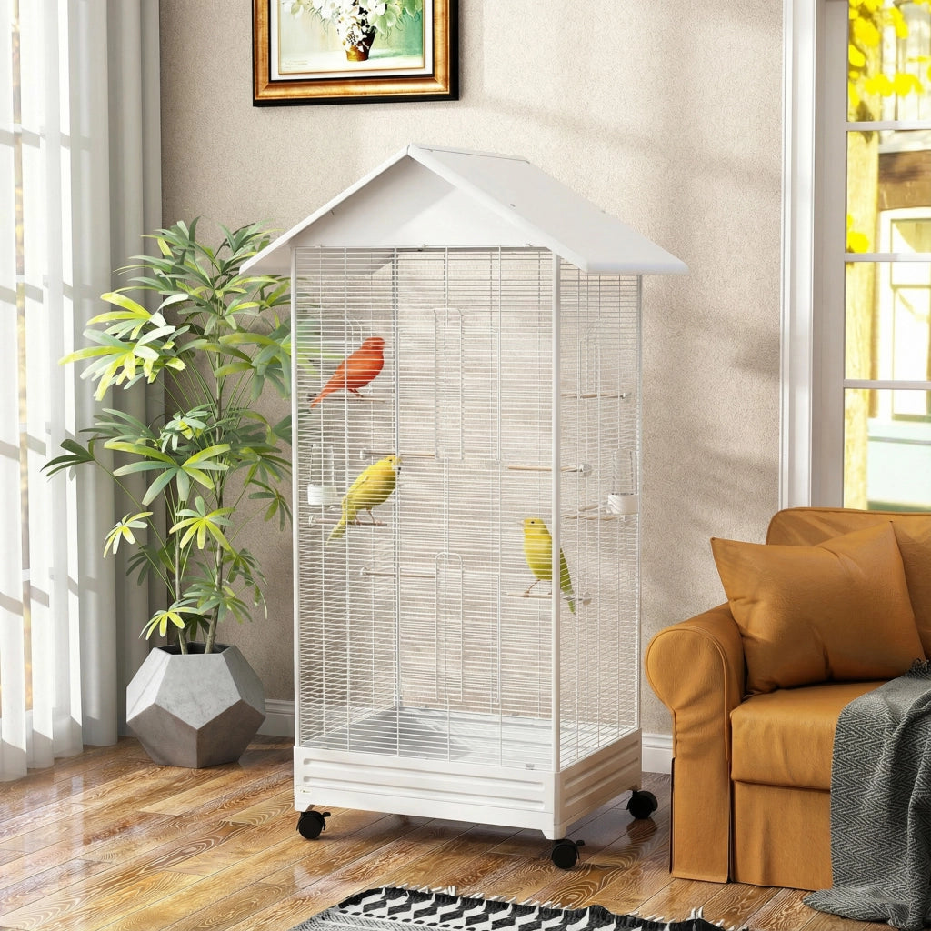 Gabbia per Uccelli con Ruote 79x65x155 ¨C Minimal ¨C Bianco