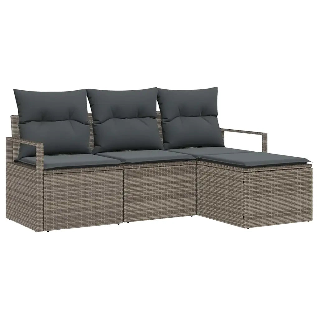 Set di divani con cuscino 4 pcs Grigio polyrattan