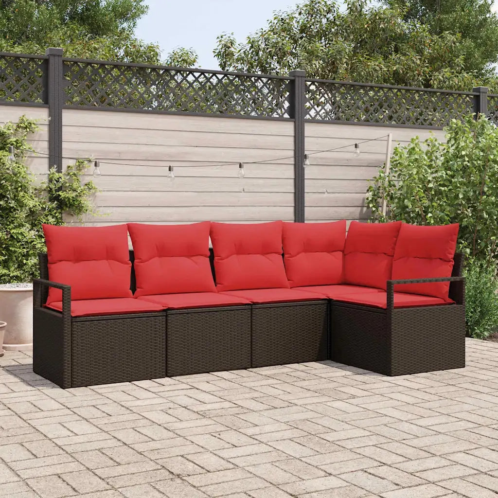 Set Divano da Giardino 5 pcs Marrone e Rosso polyrattan 3355053