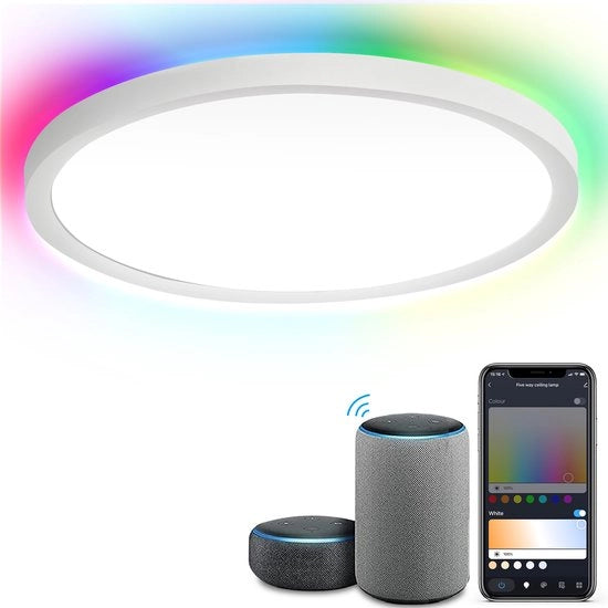 Lampada da soffitto LED a forma rotonda - Lampada da soffitto intelligente - LED RGBW - Regolabile la luminosità - adatta per sottotetto e soggiorno - bianca