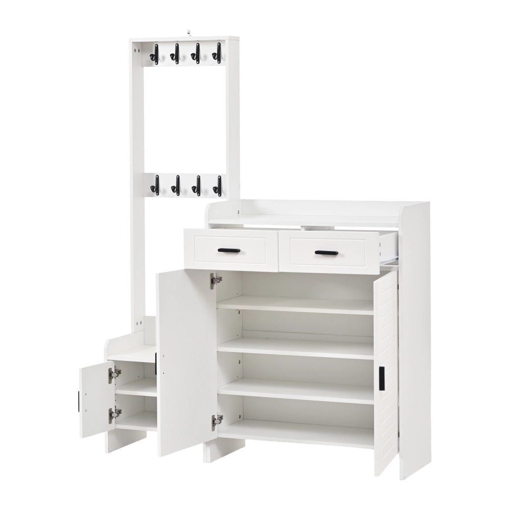 Mobile ingresso con appendiabiti e scarpiera 125x36x165 cm bianco HOMVRA