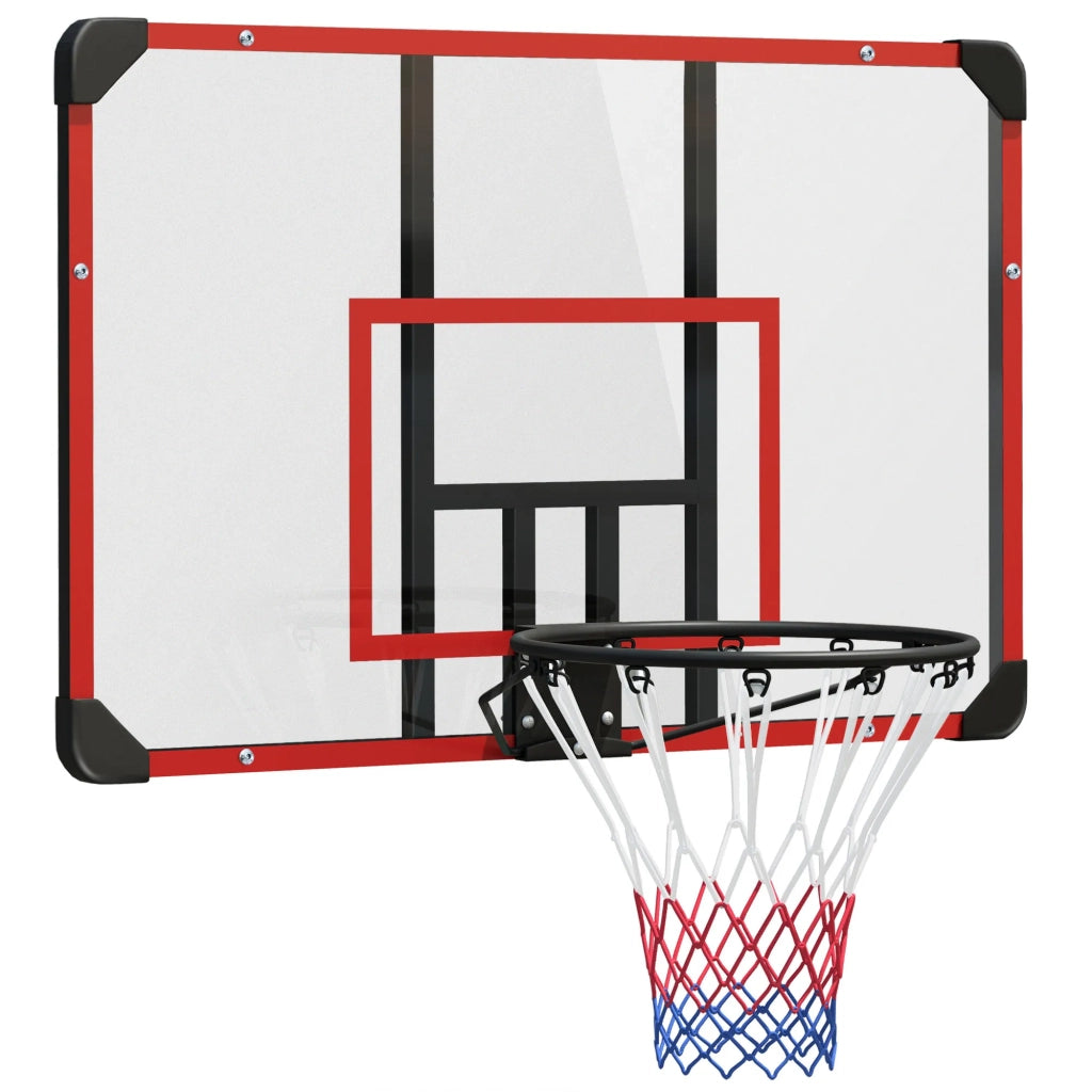 Canestro da Basket con Tabellone e Rete, Montaggio a Parete per Esterni, Acciaio, 113 x 61 x 73 cm, Rosso
