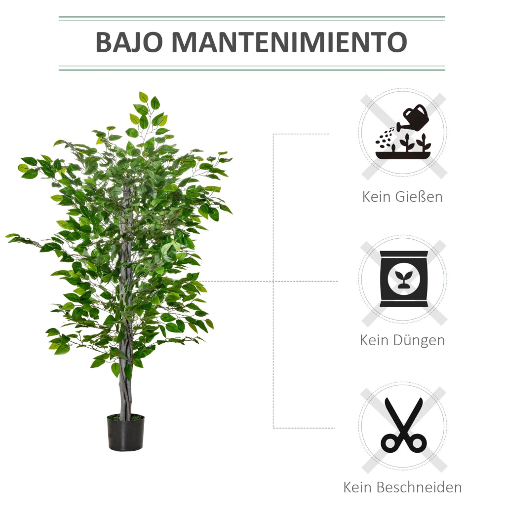 Ficus artificiale ULEVR 135 cm in vaso nero, pianta decorativa verde in plastica con base in cemento