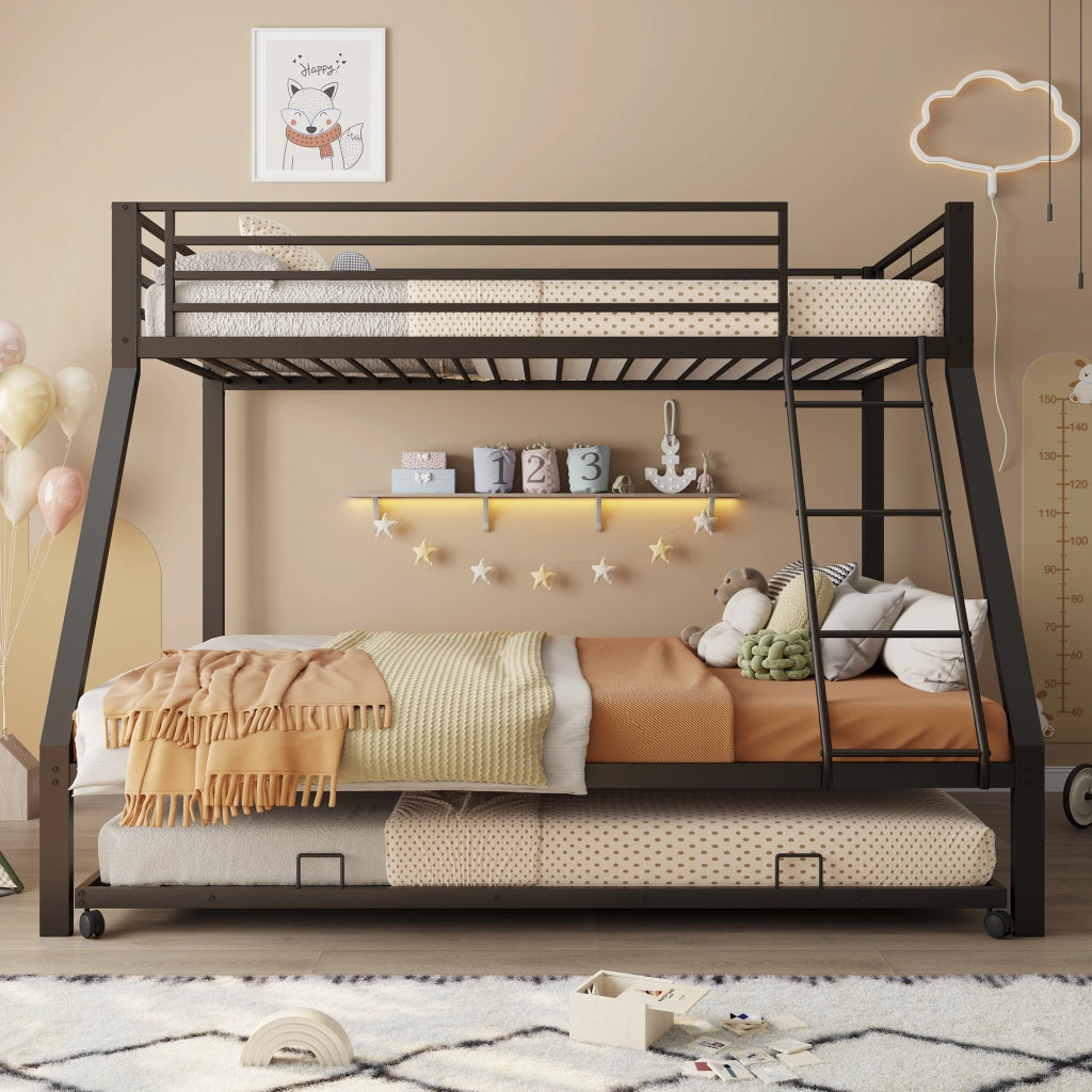Letto a castello in metallo nero 90 × 200 cm e 140 × 200 cm con letto estraibile 90 × 190 cm fino a 550 kg