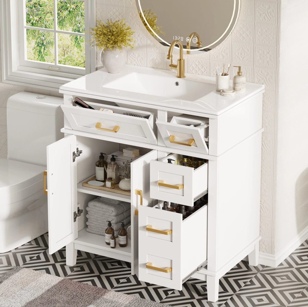 Mobile sottolavabo 76x46,5x86 cm bianco MDF con lavabo in ceramica e ante soft-close