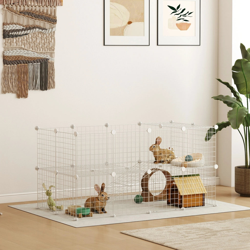 Recinto per animali domestici modulabile a 2 livelli ¨C Minimal ¨C 146x73x73cm bianco