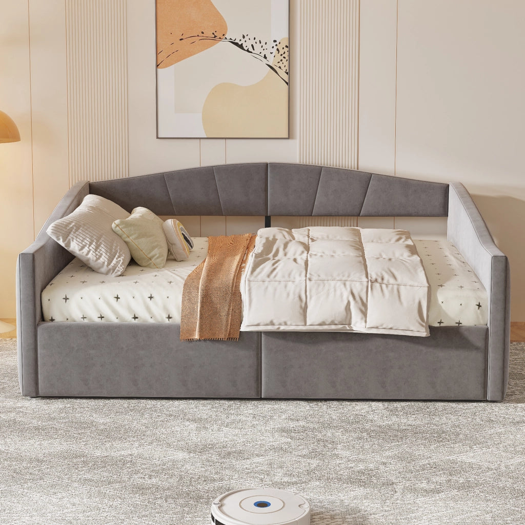 Divano letto matrimoniale 140x200 cm con contenitore; velluto grigio e rete a doghe