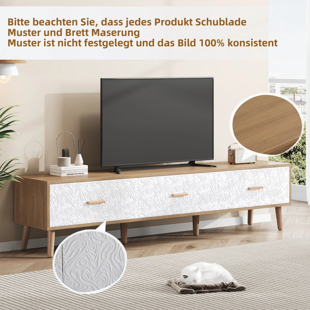 MOBILE TV 150x39x35 cm Bianco e Legno con 3 Cassetti