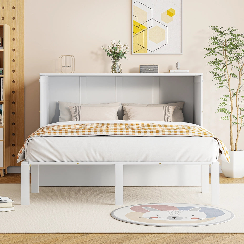 Letto a scomparsa verticale 140 × 200 cm 2 posti, con vani sottoletto e ripiano, senza materasso, bianco