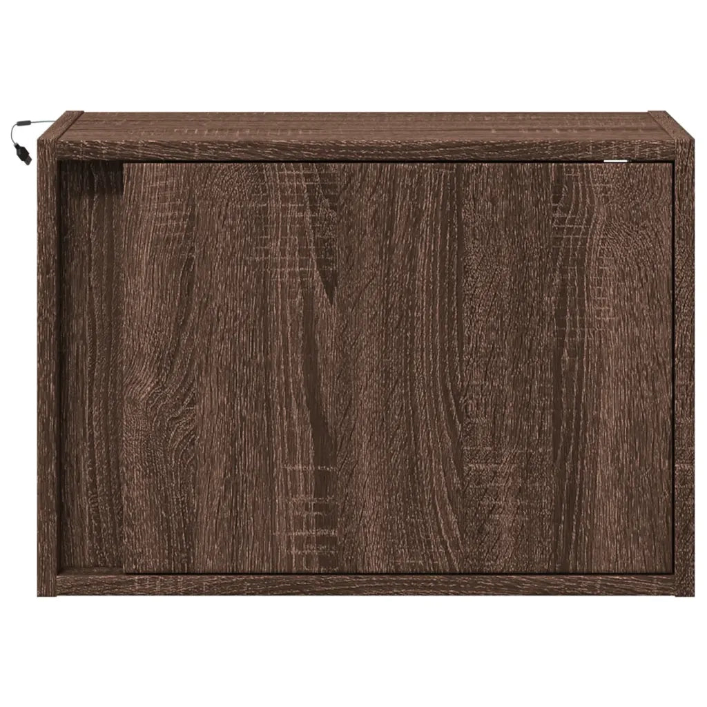 Comodino | Armadio da Notte | Mobiletto da notte a Parete con luci LED Rovere Marrone