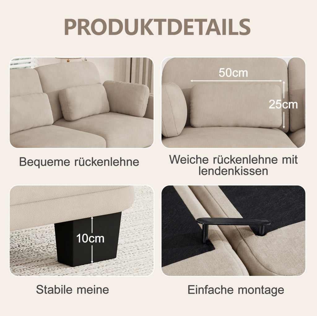 Divano modulare in ciniglia con pouf separato; 176 x 143 x 88 cm; caffè chiaro