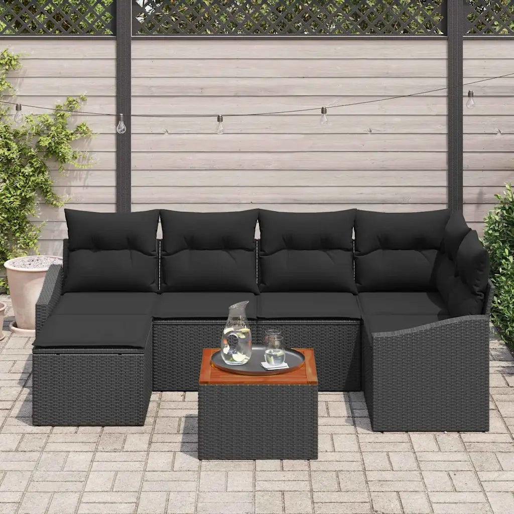 Set Divano da Giardino con archiviazione 7 pcs Nero polyrattan
