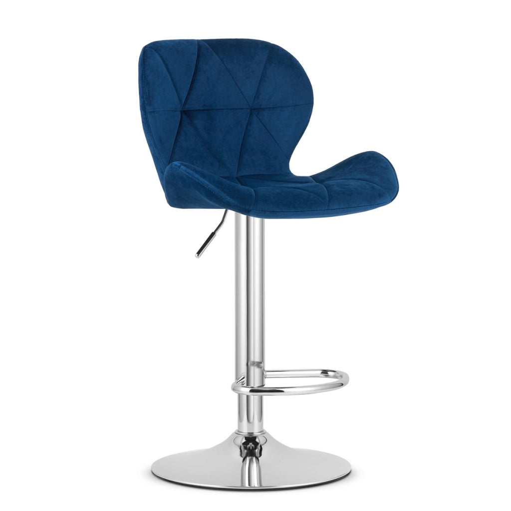Sgabello da bar West in velluto blu e base cromata