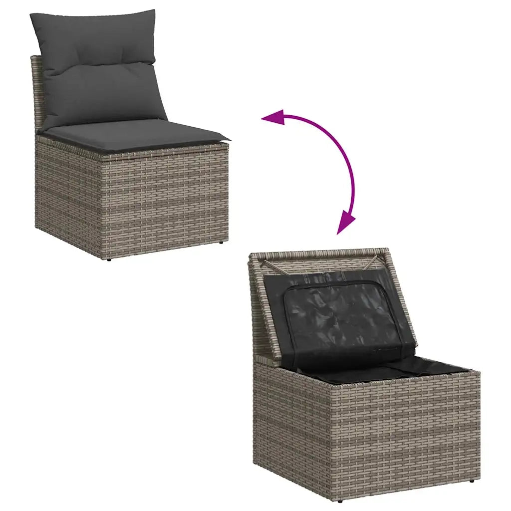 Set Divano da Giardino con cuscino 4 pz | Set Salotto da Giardino Grigio Poly Rattan