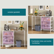 Tavolo Organizer Multifunzionale 120x40x85,5 cm con Struttura in Metallo e Piano Bianco, Montaggio Flessibile per Cucina, Soggiorno, Cantina e Garage