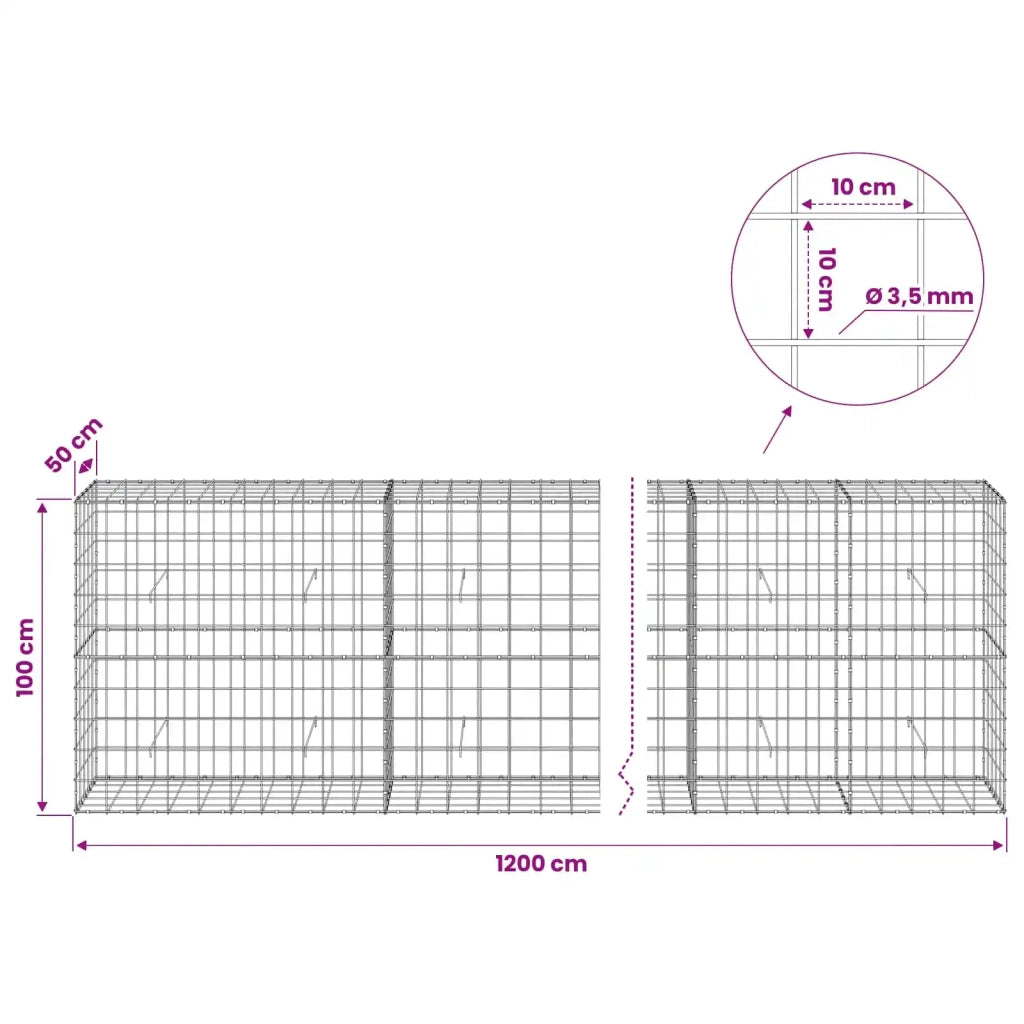 Gabione con Filo da 3,5 mm e Rete da 10x10 cm 1200x50x100 cm 3463314