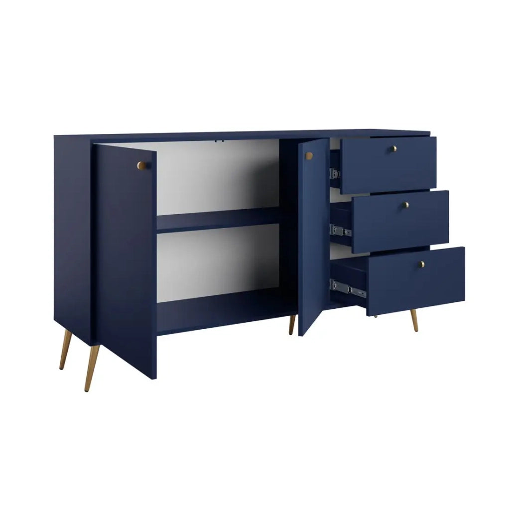 Buffet design AZURÉA – 2 ante & 3 cassetti – Blu profondo – 156x89x41 cm