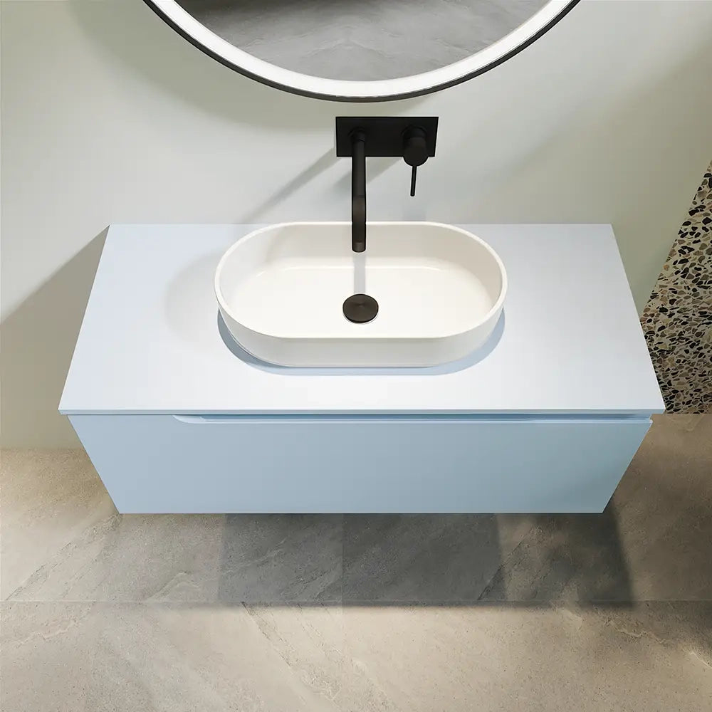 Mobile bagno sospeso 80 cm un cassetto color carta da zucchero con top  | Moor