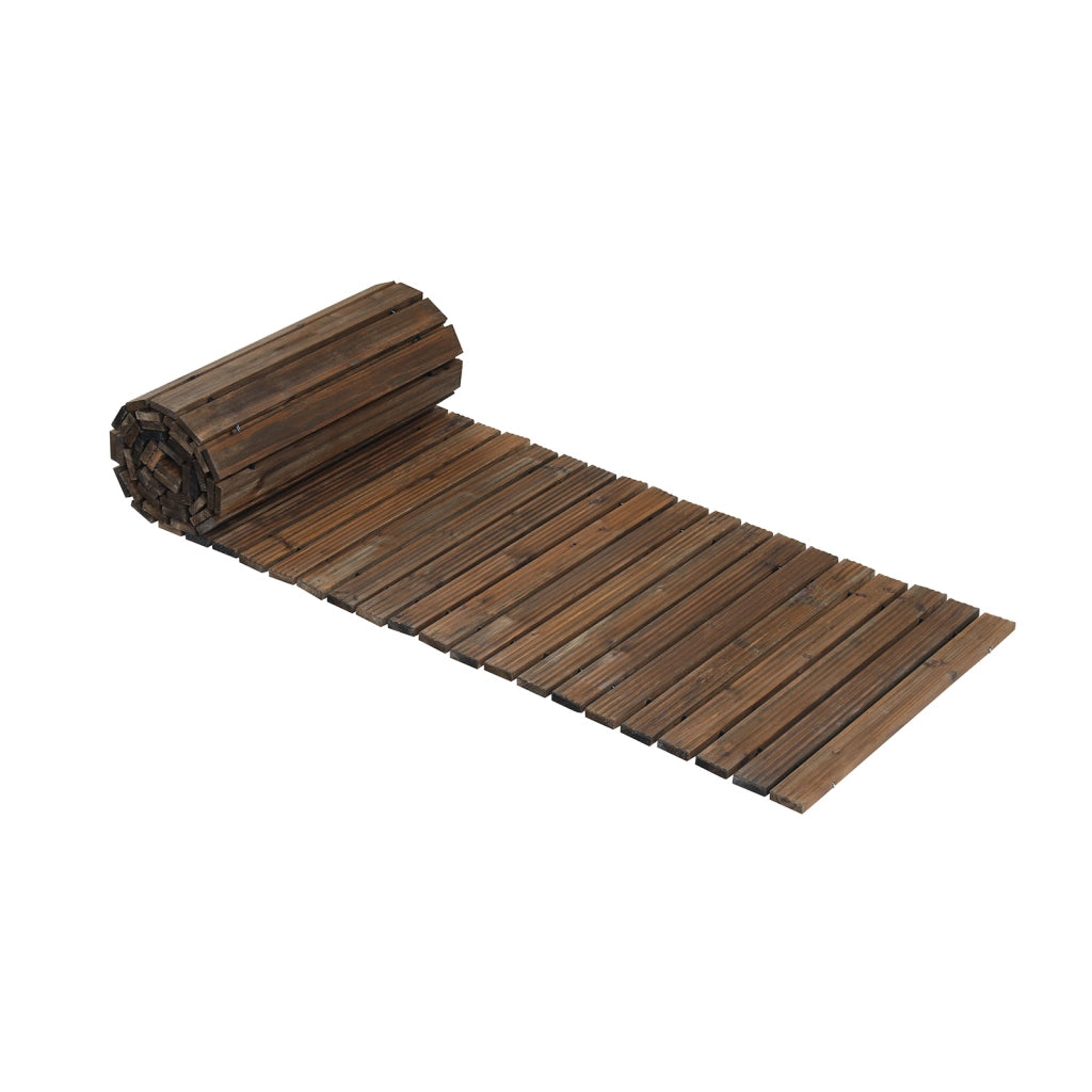 Sentiero da giardino in legno superficie antiscivolo collegamento con fili metallici, Passerella decorativa da esterno Marrone