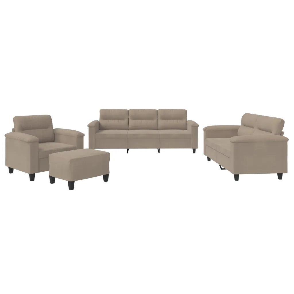 Set Divani 4 pz con Cuscini Tortora in Tessuto Microfibra