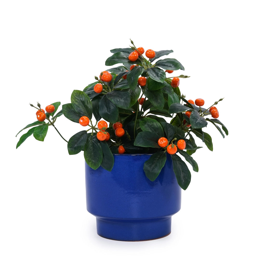 Vaso per piante in ceramica blu-verde con finitura lucida e foro di drenaggio; resistente al gelo e alle intemperie