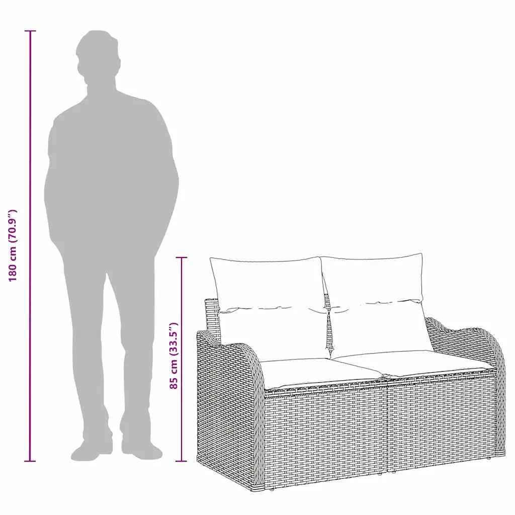Divano da giardino con cuscino Nero 121 x 62 x 69cm polyrattan 42006722