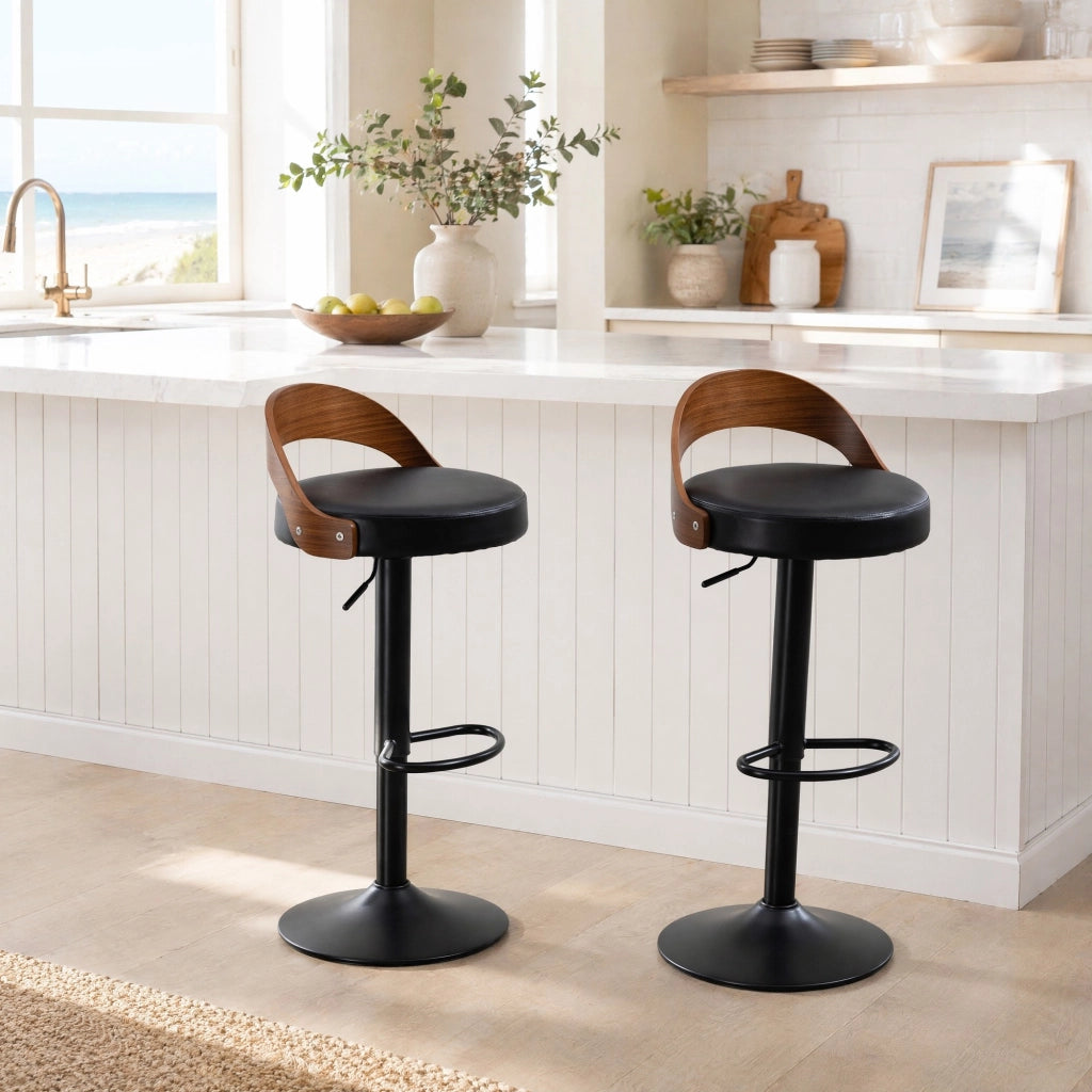 Set 2 sgabelli da bar girevoli regolabili 62-83 cm in PU e metallo; neri