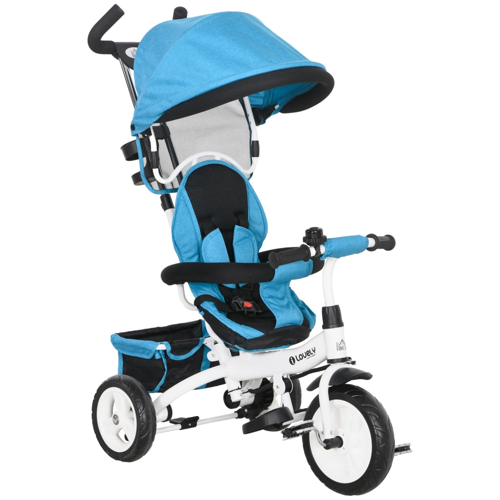 Triciclo 6 in 1 per Bambini con Capote e Cintura di Sicurezza ¨C ZephMum ¨C 1-5 Anni, Blu