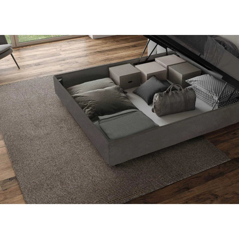 Letto imbottito Matrimoniale 190x200 cm Mika - Contenitore,Microfibra,Grigio