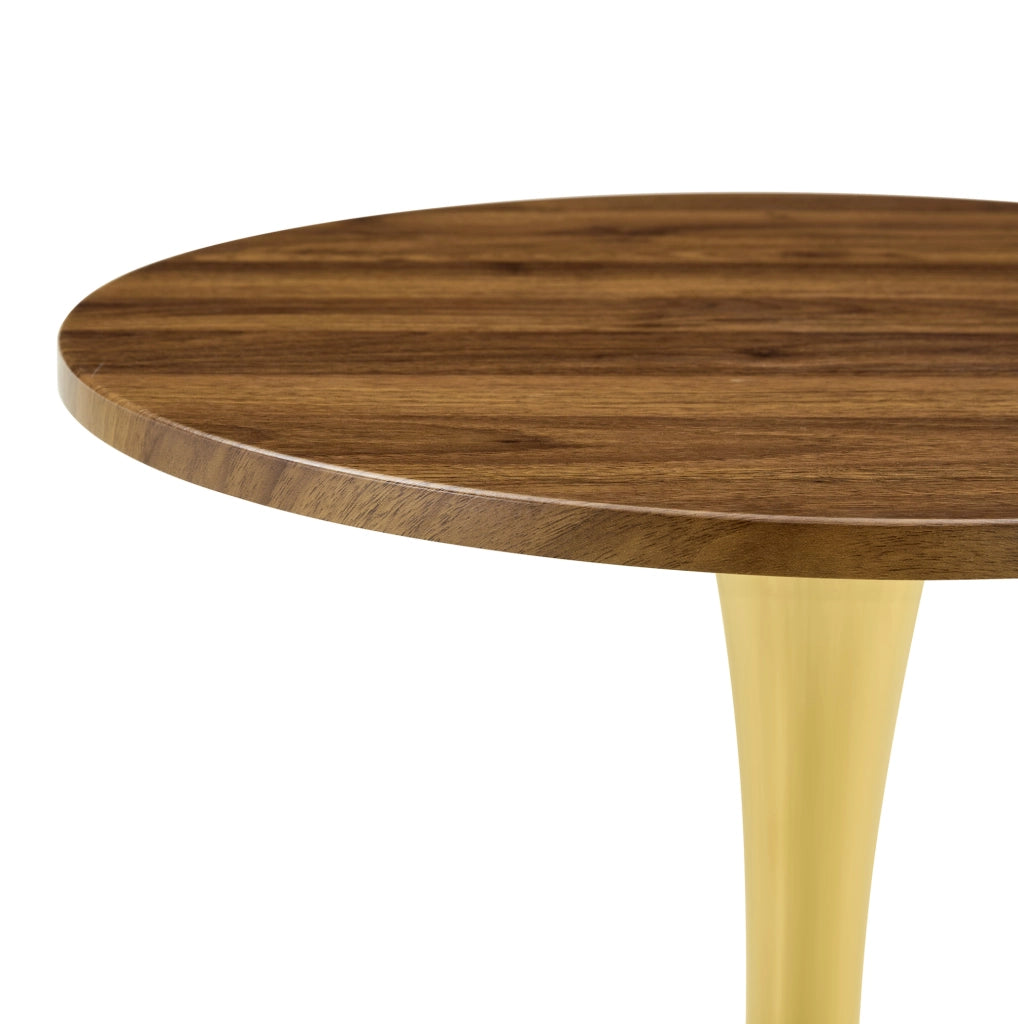 Tavolo rotondo Mid-Century in MDF e metallo; altezza 72 cm; Gold/Walnut