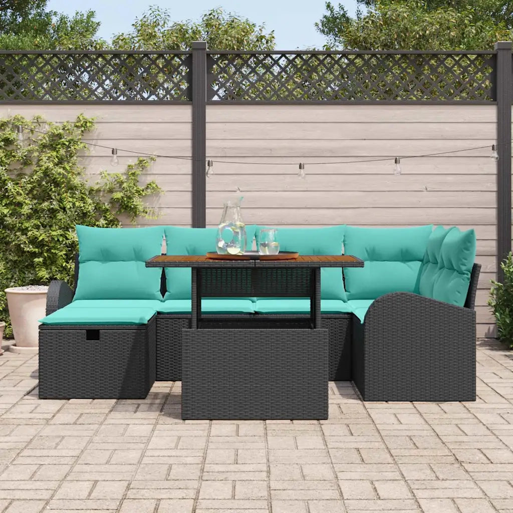 Set Divano da Giardino 7 pcs Nero polyrattan 3361305