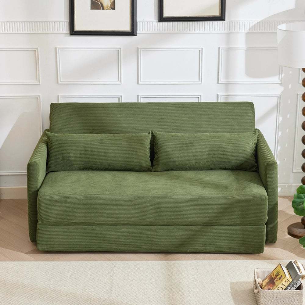 Divano letto 2 posti ¨C Minimal ¨C Tessuto corda verde 165x92x82 cm con cuscini lombari e tasche per riviste
