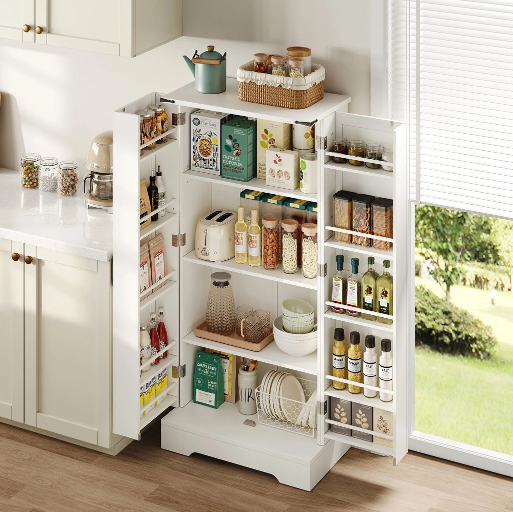 Credenza da cucina 60x35x128,5 cm con LED e ripiani regolabili bianca