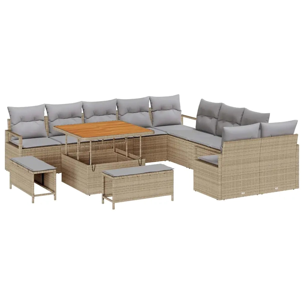 Set Divano da Giardino con cuscino 13 pcs Beige polyrattan 3362577